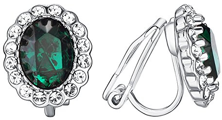 Vogem Silber Grün Die Ohrclips Ohne Ohrlöcher Damen CZ Zirkonia Clip Ohrringe Hypoallergen Nickelfrei Hochzeit Modeschmuck