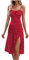 SYDUZAX Robe Femme Chic et Elegant Robe Fleurie Bohème Bretelles Spaghetti Robe de Plage Femme Sans Manche Robe Ete Femme Mi Longue Ourlet Fendu Sexy Robe à Bretelles Casual pour Femme Décontracté