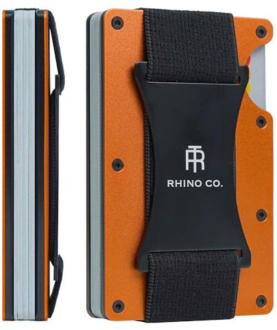 RHINO CO. Minimalist Metal Wallet RFID-Blocking Credit Card Holder with Cash Strap- Slim, Secure, Small and Stylish (Burnt Orange)