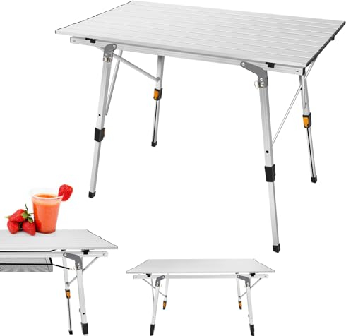 3FT Gartenklappbarer Picknicktisch, Indoor Klapptisch für den Außenbereich mit verstellbaren Tischbeinen, Camping Klapptisch aus Aluminium für Grill, Picknick, Gartenpartys
