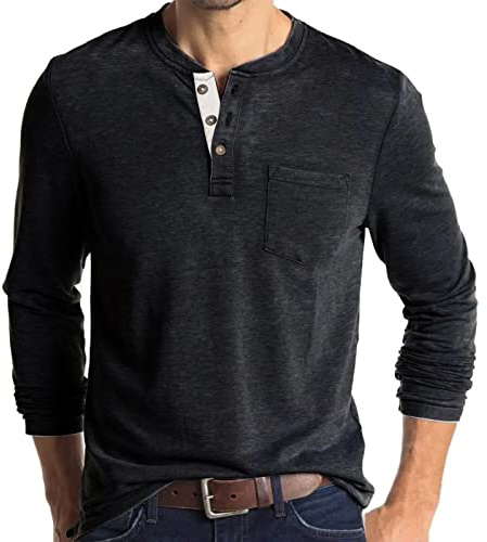 Mens Polo Shirts Henley T Shirts Collarless Grandad T Shirt Golf Shirts Long Sleeve Tops