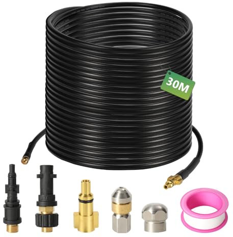 Jopassy Set di tubi per la pulizia dei tubi, 30 m, idropulitrice ad alta pressione, 160 bar, per idropulitrice K2 K3 K4 K5 K6 K7