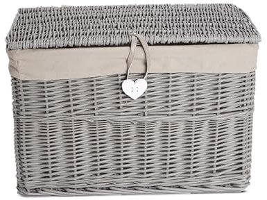 Wickerfield Large Rattan Storage Box, Storage Baskets with Lid, Wicker Storage Trunk with Liner, Bedroom & Bathroom (Small)