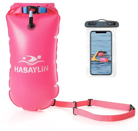 Habaylin 20L Swim Buoy, Swim Buoy with Storage for Kids and Adults, Waterproof Inflatable Dry Bag Safety Float for Water Sports, Open Water Swimmers, Triathletes, Kayakers and Snorkelers