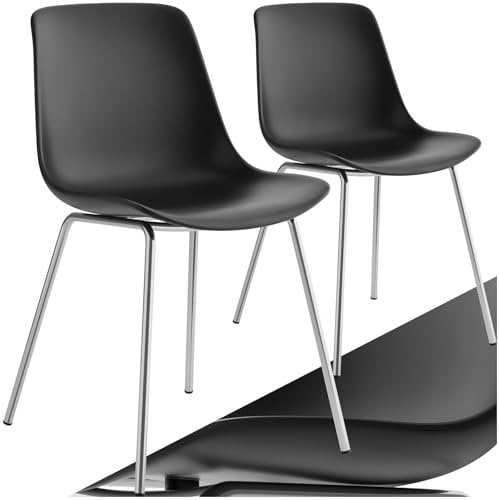 tectake® 2er Set Esszimmerstühle, modernes Design, Kunststoff Stühle mit schlanken Stahlbeinen, ergonomische Küchenstühle mit rutschfesten Kappen, bequemer Bürostuhl, leichte Reinigung - schwarz/chrom