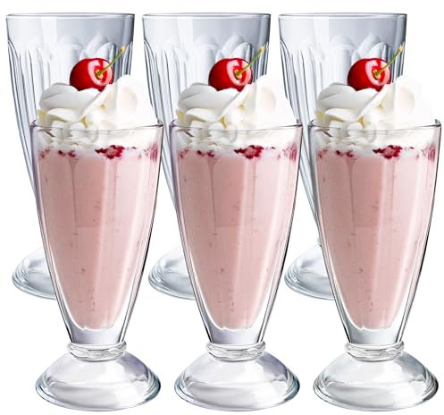 KONZEPT Lot de 6 verres à dessert avec pied - 300 ml - En verre - Pour smoothie, milkshake et dessert