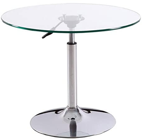 JHAISMAO Table Ronde en Verre Table De Bar Table en Verre à Hauteur Réglable Verre Trempé Table Basse De Balcon Table Relevable Petite Table Basse(Size:70cm,Color:Transparent)