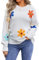 HEYPORK Damen Herbst Winter Warm Bequem Pullover Casual Mode Strickpullover Frauen Blume Lose Rundhals Pullover(Weiß, S)