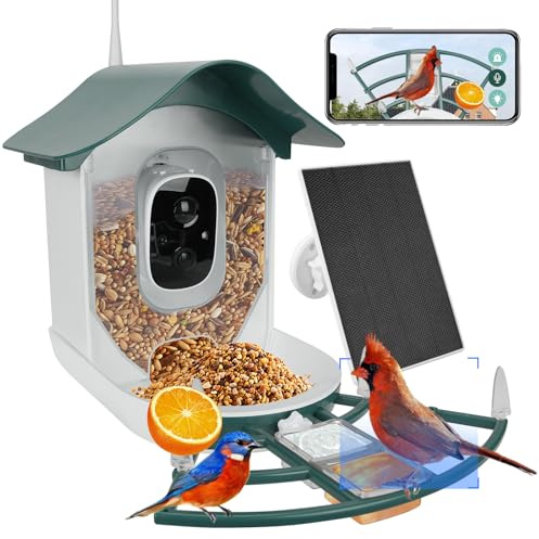 Bird Feeder with Camera Solar Powered Charging,AI Bird Species Identification,Auto Record 2K HD Birds Video in Backyard Garden,Instant Arrival Alerts,Watching Camera Wireless Outdoor for Bird Lover