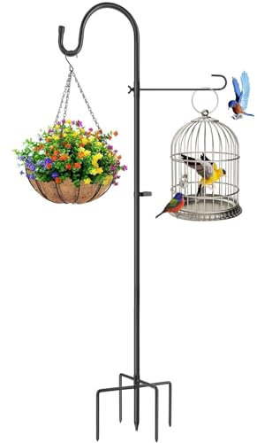 Schäferhaken 152cm, Garden Schäferhaken 5 Zinken, Metall Rostschutz Garten Hirtenhaken, Schäferstab Laternenstab mit Haken, für Laternen, Vogelkäfige, Pflanzenkörbe, Hochzeitsdekoration, Schwarz