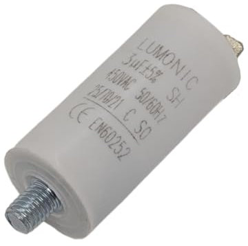 Lumonic Condensateur de démarrage avec Prise De Courant 6,3x0,8mm I 3µF 450V I 26x55mm I 3uF I Condensateur de moteur avec boîtier en plastique I Cond