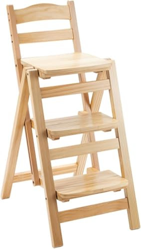 MESCXTY Sgabello da Bar Pieghevole, Sgabello con scaletta a 3 gradini, Sgabello in Legno massello, Sgabello da Bar Alto e Pieghevole Portatile, espositore per Cucina e Giardino.