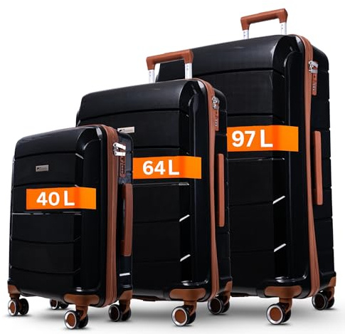 Graz Koffer SET 3 Teilig Hartschale - mit TSA Schloss, Koffer & Trolleys, Kofferset, Hartschalenkoffer, Reisekoffer mit Rollen, Kofferset 3 Teilig Hartschale, Hartschalenkoffer Set (schwarz, SET)