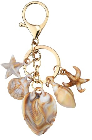 Guqqeuc Porte-clés étoile de mer en coquillages pour clés de voiture, breloques océan Y2k, porte-clés sur le thème de la plage pour filles et femmes, breloques de sac