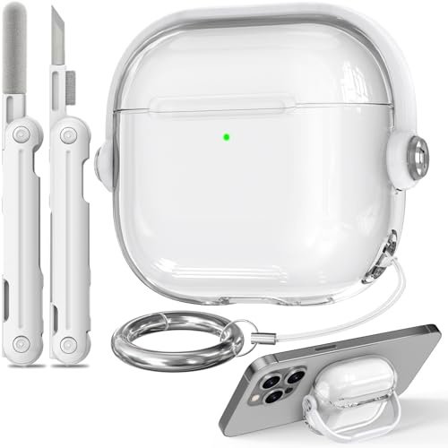 Joremx Kompatibel mit AirPods 4 Hülle, Mit Sicherheitsschloss Handyhalterungsfunktion für AirPod 4 ANC Version Case, Transparente stoßfeste Schutzhülle für Männer, Reinigungsset & Ringverschluss