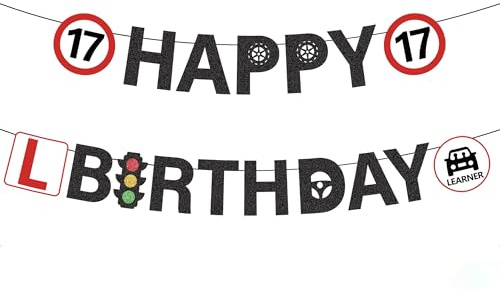 Learner Driver Gifts 17th Birthday - 3 Pcs Learner Driver L Plates Bunting Banner 17th Drivers License Transportation New Car Road Signs Theme Party Supplies for 17 Year Old Birthday Decorations