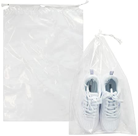 Belinlen 50 Pcs Transparent Shoe Bags for Travel 12x18 Inch / 30x45 cm | Clear Shoe Bags Storage Bags Large Clear Drawstring Travel Shoe Bags for Packing Shoe Dust Bags