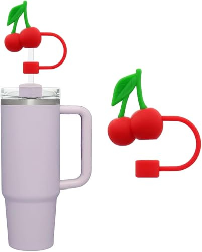 Red Cherries Silicone Straw Cover for 10mm Covers Cap for Stanley Cup Accessories, Cute Topper for Tumblers Cap Stopper for Reusable Tip Lids (Fruit Straw Cap)