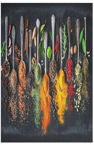 Kräuter und Gewürze 1000 Teile Holzpuzzle,einzigartiges Puzzle, Geschenk Für Erwachsene,Familienspiel,Herausforderungsaktivität,78×53cm