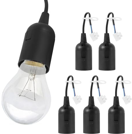 6 Stück E27 Lampenfassung, Baufassung E27 Schwarz Mit Schnellverbinder, Lampenfassung Inkl. Zugentlastung für Wand, Tisch & Deckenleuchte, Schwarz