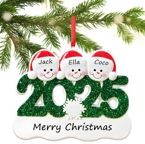 2025 Personalised Christmas Decorations Personalised Christmas Tree Snowman Baubles with Names for Family of 2-6 Personalised Xmas Tree Ornaments Keepsake for Family Home (Family of 3)
