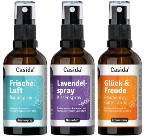 Casida Raumspray 3er Set – Raumduft & Kissenspray mit ätherischen Ölen