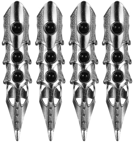 ROMISBABA 4 Stück Vintage Gothic Gelenkring Verstellbare Lange Punk Fingerringe aus Legierung Halloween Kostüm Schmuck für Männer und Frauen Stylische Claw Finger Accessoires für Partys und