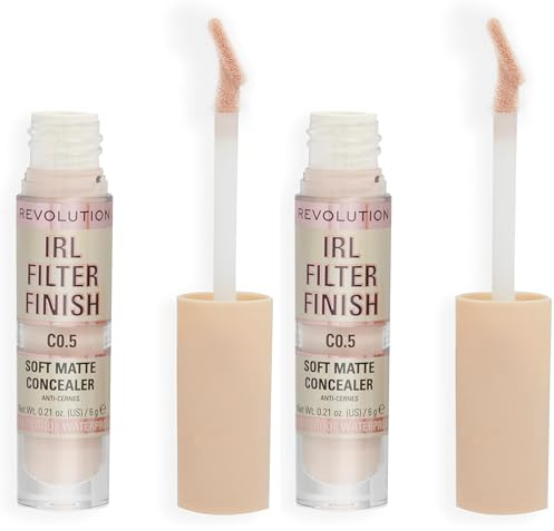 Makeup Revolution IRL Filter Finish Concealer, Medium to Full Coverage, Matte Finish, C0.5, Fair Skin Tones, 6g (Pack of 2)