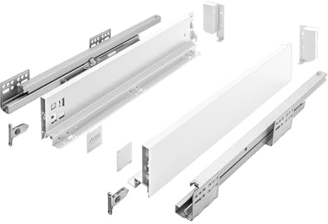 MS Beschläge Schubladensystem Push to Open Weiß - Vollauszug Unterflurführung Schubkastensystem bis 40kg - Modernes Schubladen-Set Schubladenauszüge für grifflose Fronten (Länge: 400mm, Höhe: 86mm)
