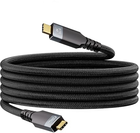 UPPDEFFST Câble usbc-usbc 2m compatible avec Thunderbolt 3, 20 Gbit/s,100W (5A) PD3.0, vidéo 8K@30Hz/4K@120Hz, connecteurs dorés, gaine nylon noir, hub, SSD, HDD disques et tout appareil USBC-C.