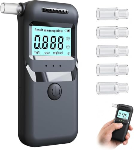 Éthylotest Électronique,Homologué Alcootest Professionnel avec Écran LCD Numérique 5Embouchure Réutilisables pour Usage Domestique Professionnel Portable Éthylomètre Haute Précision pour Voiture Fêtes
