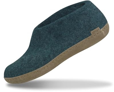 GLERUPS Indoor Shoes Men & Women (Blue) | Unisex Wool Slippers with Leather Sole | Comfy Slippers Women Men | Cosy Gents and Ladies Slippers