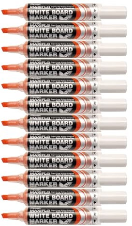 Pentel Maxiflo Dry Wipe Chisel Tip Marker - Red (Pack of 12)