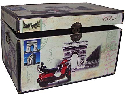 AAF Nommel®, Massivholz Truhe in Leinenoptik, Städtedesign Nr. 400, stylisch, Verarbeitung mit Metallbeschlägen und Kunstlederkanten mit Nietenbefestigung, Truhe ca. 68 x 44 x 41 cm
