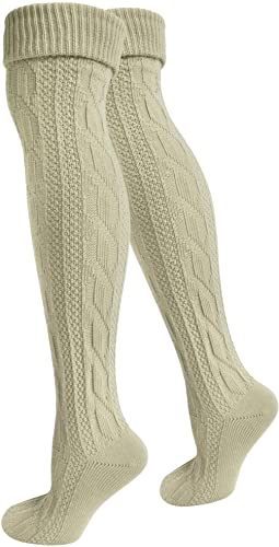normani 2 Paar Oktoberfest Kniestrümpfe Trachten Socken EXTRA LANG aus Baumwolle Farbe Beige Größe 47-50