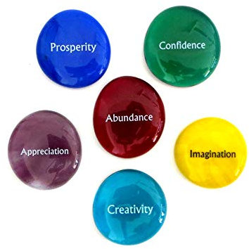 Focus Steine, 6 inspirierenden, aufmunternde und motivierenden Single Worte Bedruckt auf Glas Steine. von Lifeforce Glas, Inc. Set VI.