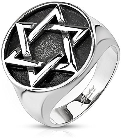 BlackAmazement Unisex Edelstahl Ring Davidstern Massiv Biker Gothic Silber Hexagramm Medaillon Siegel (60 (19.1))
