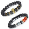 Aroncent 2PCS Herren Damen Lava Armband, Silber Fatimas Hamsa Hand Gold Schädel Totenkopf Gebet Mala Kugel Perle Energietherapie Buddha Armreif Armschmuck, Achat Metalllegierung, Schwarz Rot