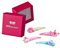 HAARallerliebst Haarspangen Set (4 teilig | Kronen, Stern und Blume | bunt mit Glitzer) für Mädchen inkl. Schachtel zur Aufbewahrung (Schachtelfarbe: pink)