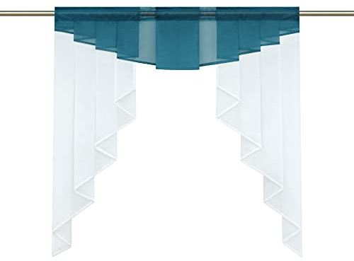 HongYa transparenter Voile Scheibengardine Tunnelzug Kurzstore Küche Kleinfenster Gardine H/B 80/80 cm Türkis