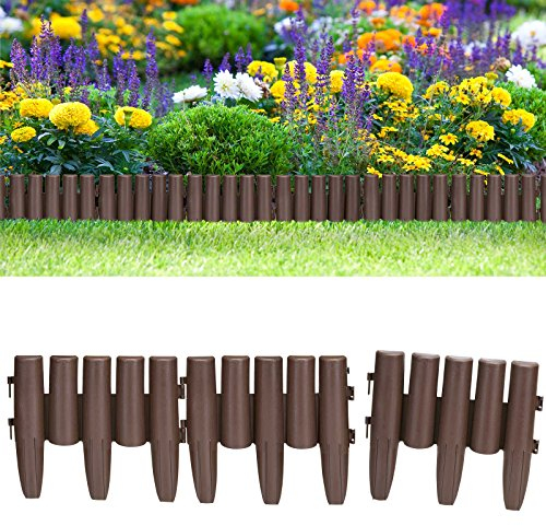 DEUBA® Rasenkante Kunststoff 2,24m UV-beständig Erdspieß wetterfest Beetumrandung Beeteinfassung Holz Optik Braun