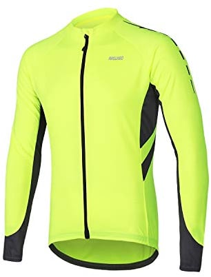 ARSUXEO Men's Cycling Jersey Long Sleeve Full Zipper Cycling Top with 3 Deep Pockets Bike Shirt 6030 Green XL