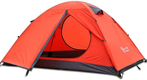2-Personen-Rucksackzelt, 3–4 Jahreszeiten, Winddicht, Campingzelt, Vorzelt, Familienzelt, Zwei Türen, doppellagig, mit Aluminiumstangen für Outdoor, Camping, Familie, Strand, Jagd (Orange – 2
