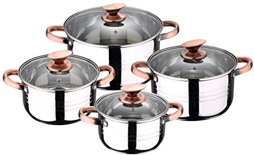 San Ignacio Premium Nona - Bateria de cocina de 4 piezas, acero inoxidable, apta para todo tipo de cocinas incluido inducción, Cobre, Pack 8 pcs, 1.9L-2.7L-3.5L-5.1L