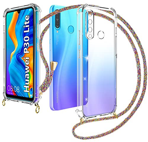 XCYYOO Handykette Handyhülle mit Band für Huawei P30 Lite Cover - HandyCover -Kette Handy Hülle mit Kordel zum Umhängen Handyanhänger Halsband Lanyard Case/Handy Band Halsband Necklace