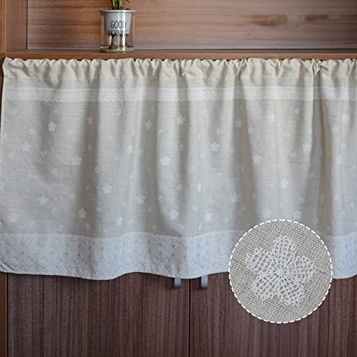 choicehot Landhausstil-Vintage-Beige Gardine Shabby Chicvorhänge landhausstil Bistrogardinen Küchenvorhänge Cafe Kurze Vorhänge Baumwolle und Leinen Scheibengardinen 1 Stück, H45 x B145 cm