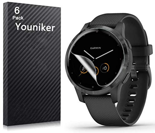 Youniker Lot de 6 films de protection d'écran pour montre connectée Garmin Vivoactive 4 GPS - Transparents - Anti-rayures - Anti-traces de doigts