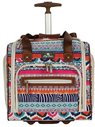 Lily Bloom Designer 15 Inch Carry On - Weekender Overnight Business Travel Luggage - Lightweight 2- Spinner Wheels Suitcase - Under Seat Rolling Bag for Women (One Size, Tribal Stripe)
