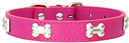 Mdurian Collare per Cani in Vera Pelle con Borchie in Osso di Metallo Collari Regolabili sicuri e Comodi per Cani di Taglia Media, (M, Rosa)