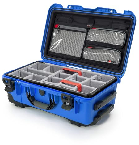 NANUK 935 Waterproof Carry-On Hard Case with Wheels, Padded Divider and Lid Organizer - Blue